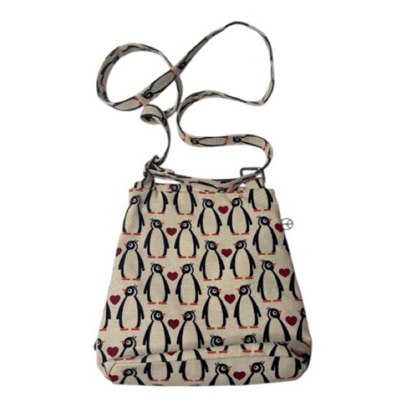 Bungalow 360 Penguin Print Crossbody messenger Bag - Cream and Black - Picture 2 of 8